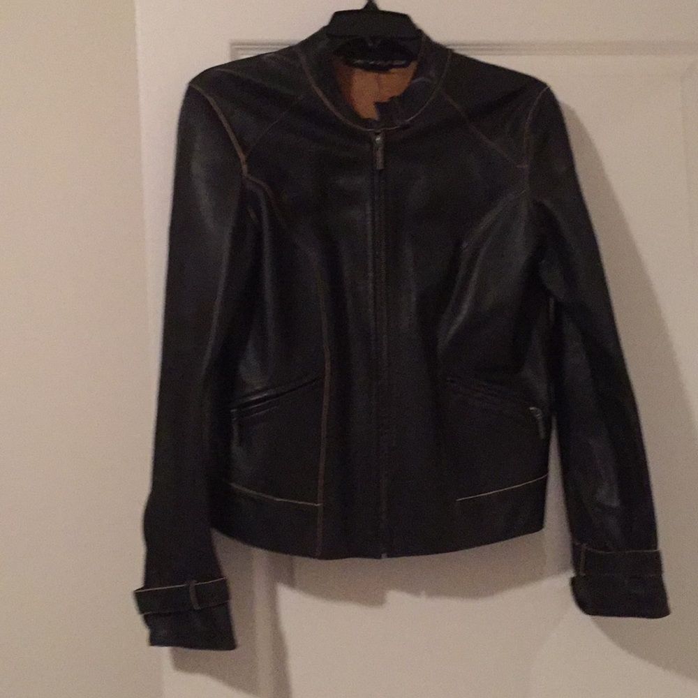 Cool leather jacket for spring very dark brown almost black